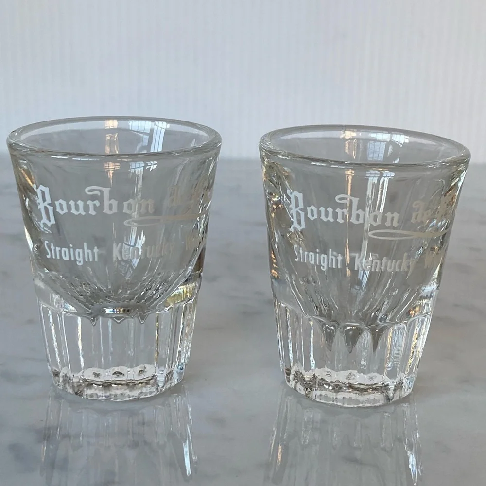 Set of 2 Vintage Bourbon de Luxe Straight Kentucky Whiskey Shot Glasses